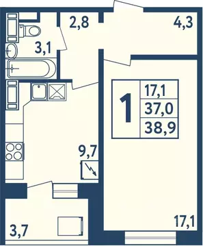 1-к кв. Башкортостан, Уфа ул. Мечтателей, 17 (38.8 м)