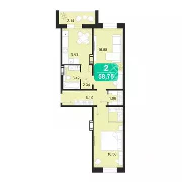 2-к кв. Забайкальский край, Чита ул. Богдана Хмельницкого, 14 (58.75 ...