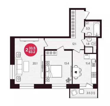 2-к кв. Чувашия, Новочебоксарск ул. 10-й Пятилетки, поз5 (63.2 м)
