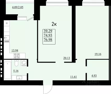 2-к кв. Самарская область, Самара Эстетика жилой комплекс (76.98 м)