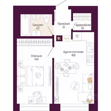 1-к кв. Нижегородская область, Нижний Новгород ул. Тургенева (39.8 м)