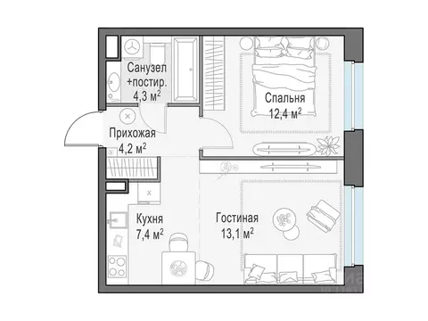 1-к кв. Московская область, Мытищи Белый Grad жилой комплекс (41.4 м)