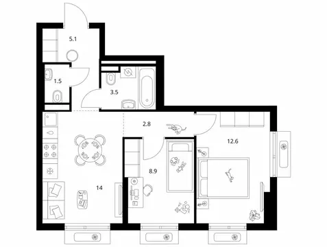 2-комнатная квартира: Боброво, ЖК Восточное Бутово, 47 (48.4 м)