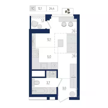 1-к кв. Башкортостан, Уфа ул. Евгения Столярова, 13 (24.4 м)