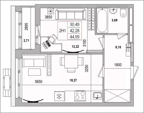 2-к кв. Белгородская область, Белгород Славянская ул. (45.01 м)