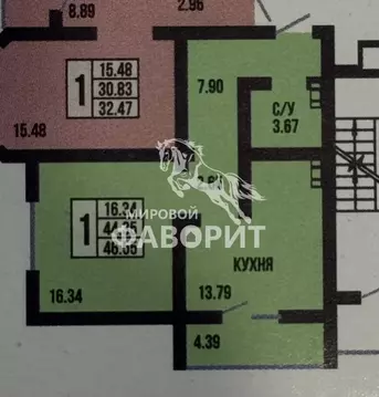 Квартира, 1 комната, 46.55 м