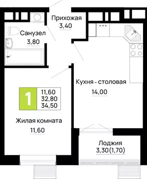 1-комнатная квартира: Тахтамукайский район, посёлок городского типа ...
