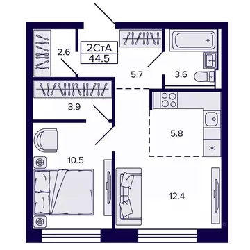 2-к кв. Хабаровский край, Хабаровск ул. Карла Маркса (44.47 м)