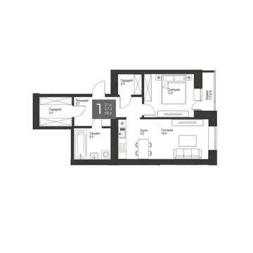 1-к кв. Татарстан, Альметьевск ул. Гафиатуллина, 60 (57.6 м)