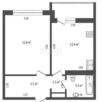 1-комнатная квартира: Тюмень, улица Александра Протозанова, 12к1 (38.8 ...