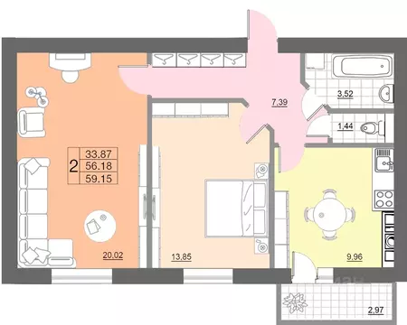 2-к кв. Смоленская область, Смоленск Краснинское ш., 26А (59.15 м)