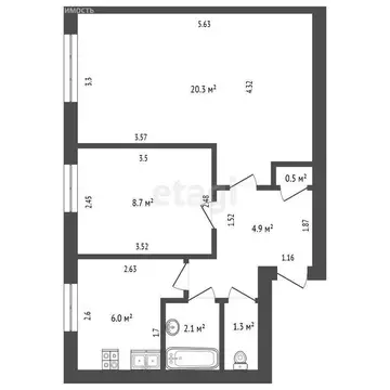 2-комнатная квартира: Стерлитамак, улица Артёма, 9 (43.8 м)