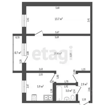 2-к кв. Башкортостан, Стерлитамак ул. Худайбердина, 130 (42.7 м)