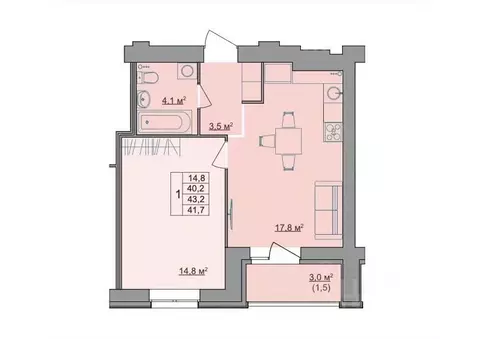 1-к кв. Костромская область, Кострома Магистральная ул., 49А (41.7 м)
