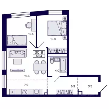 3-к кв. Хабаровский край, Хабаровск ул. Карла Маркса (60.2 м)