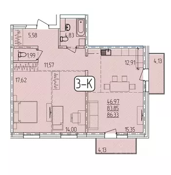 3-к кв. Бурятия, Улан-Удэ ул. Имени Д.Ц. Дашиева, с6 (86.33 м)