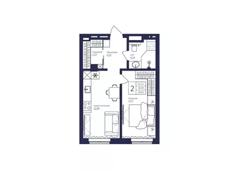 2-к кв. Башкортостан, Уфа Новомостовая ул., 4А (39.5 м)