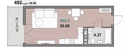 1-к кв. Калининградская область, Зеленоградск ул. Гагарина (36.18 м)