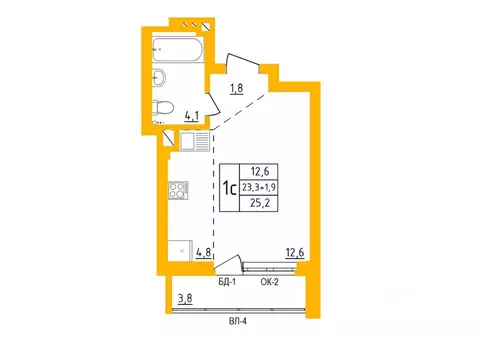 Студия Башкортостан, Уфа Инорс-4Б мкр, Акварель жилой комплекс (24.9 ...