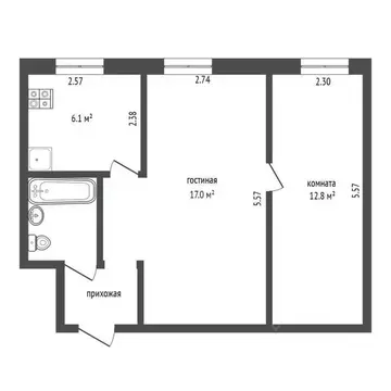 2-к кв. Тюменская область, Тюмень Гилево мкр, ул. Вербная, 6 (42.3 м)