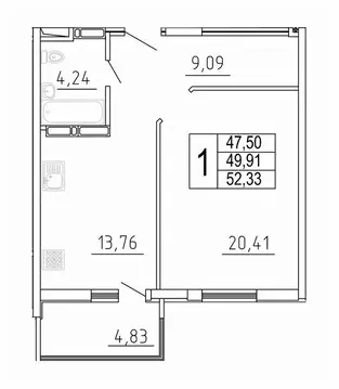 1-к кв. Самарская область, Самара ул. Дыбенко, 5 (52.33 м)
