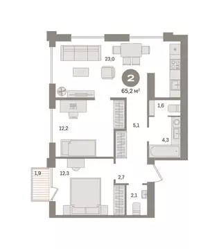2-комнатная квартира: Новосибирский район, рабочий посёлок Краснообск, ...