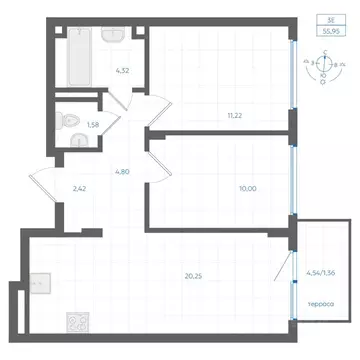 2-к кв. Свердловская область, Екатеринбург Академический мкр, 45-й ...
