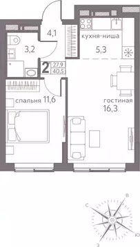 Студия Пермский край, Пермь ул. Серебристая, 3А (40.5 м)