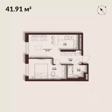 1-к кв. Приморский край, Владивосток Каскада жилой комплекс (41.91 м)