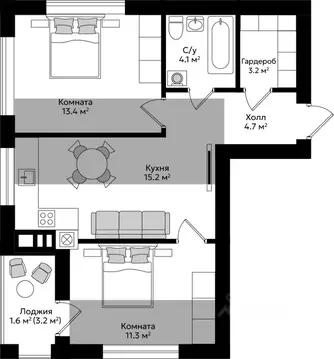 2-к кв. Калининградская область, Гурьевск Пражский жилой комплекс ...