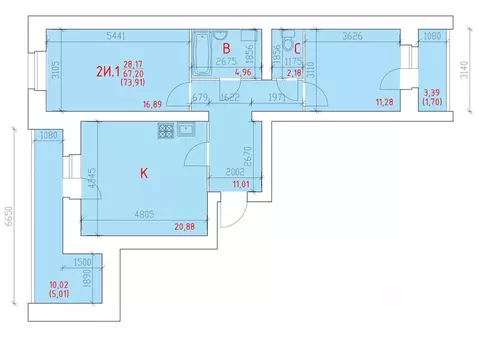 2-к кв. Вологодская область, Череповец 109-й мкр,  (73.91 м)