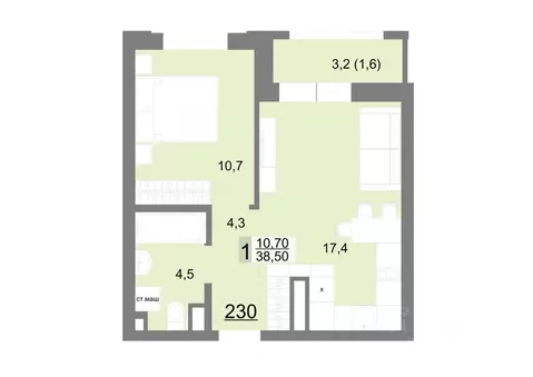 1-к кв. Свердловская область, Екатеринбург ул. Металлургов, 63/3 (38.5 ...