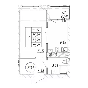 1-к кв. Калининградская область, Зеленоградск  (29.09 м)