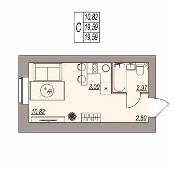 Студия Волгоградская область, Волгоград ул. Расула Гамзатова (19.59 м)