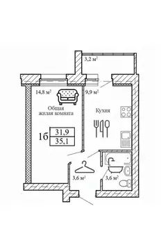 1-к кв. Тамбовская область, Тамбовский муниципальный округ, д. Крутые ...