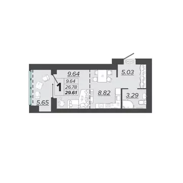 1-к кв. Брянская область, Брянск Архитектор жилой комплекс (29.61 м)
