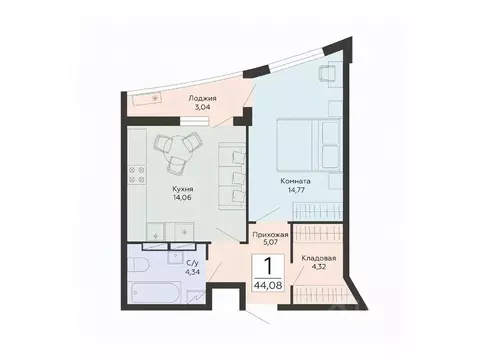 1-к кв. Воронежская область, Воронеж ул. Туполева, 5Н (44.08 м)