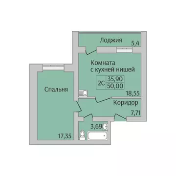 2-комнатная квартира: Новосибирск, улица Юности, 9 (50 м)