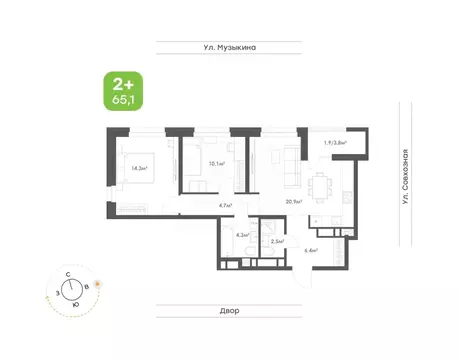 2-к кв. Хабаровский край, Хабаровск Совхозная ул. (65.1 м)