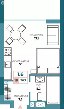 1-комнатная квартира: Алушта, Набережная улица, 18 (26.7 м)