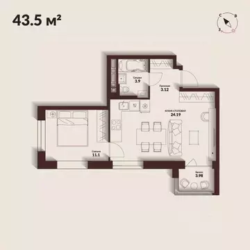 1-к кв. Приморский край, Владивосток Каскада жилой комплекс (43.5 м)