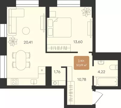 1-к кв. Ямало-Ненецкий АО, Новый Уренгой Уютный мкр,  (50.77 м)