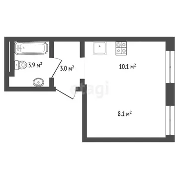 Квартира-студия: Тюмень, улица Республики, 204к17 (25.5 м)