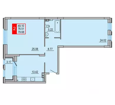 2-к кв. Тверская область, Тверь Петербургское ш. (79.68 м)