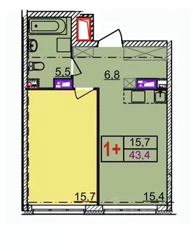 1-к кв. Нижегородская область, Нижний Новгород Квартет жилой комплекс ...