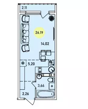 Студия Ярославская область, Ярославль ул. Дядьковская, 19Б (26.19 м)