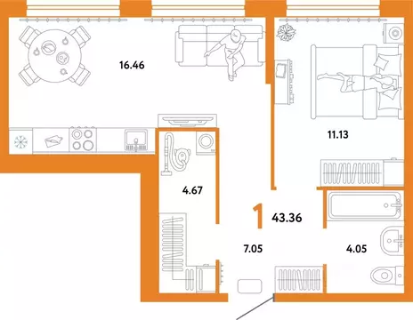 1-к кв. Тюменская область, Тюмень ул. 50 лет Октября, 63к2 (43.36 м)