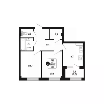 2-к кв. Кировская область, Киров Хлебозаводской проезд, 2 (48.6 м)