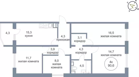 4-к кв. Ханты-Мансийский АО, Нефтеюганск 4-й мкр, 4к1 (90.6 м)