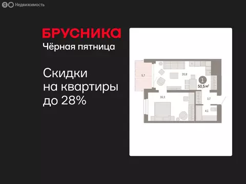 1-комнатная квартира: Екатеринбург, улица Советских Женщин (50.5 м)